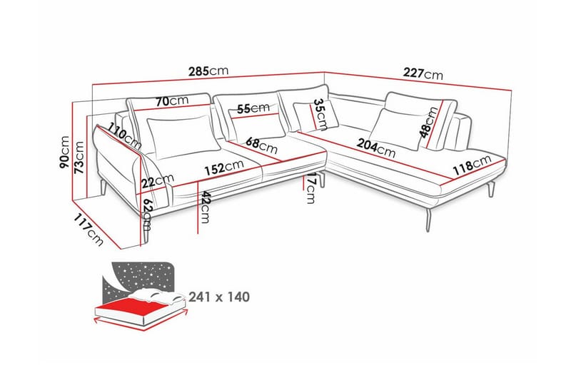 Graystone 4-sits Hörnbäddsoffa NO_BRAND Beige/Light beige - Möbler - Soffa - Divansoffor & schäslongsoffa - 4 sits soffa med divan