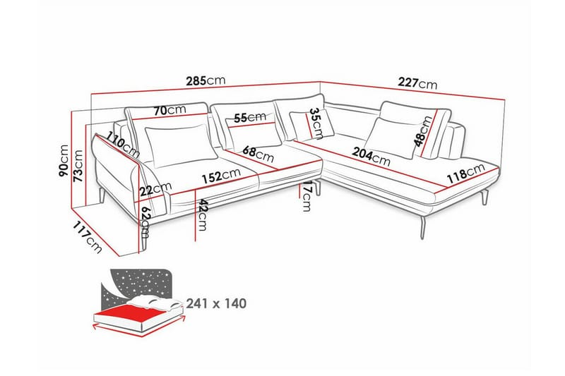 Graystone 4-sits Hörnbäddsoffa NO_BRAND Dark grey - Möbler - Soffa - Bäddsoffa
