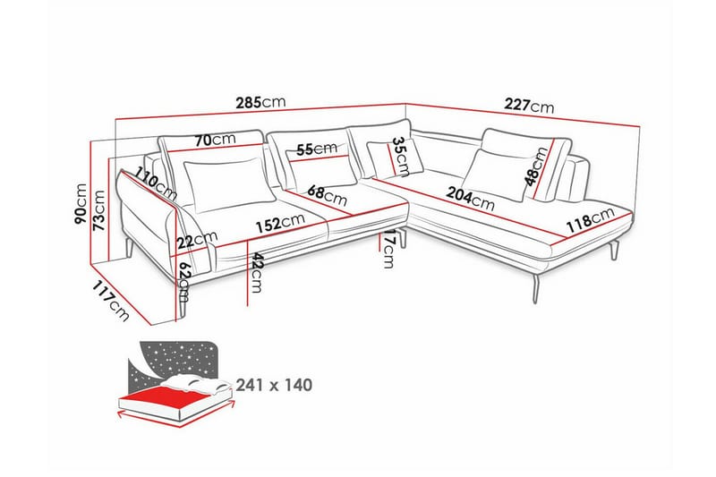 Graystone 4-sits Hörnbäddsoffa - Bäddsoffa - Hörnbäddsoffa