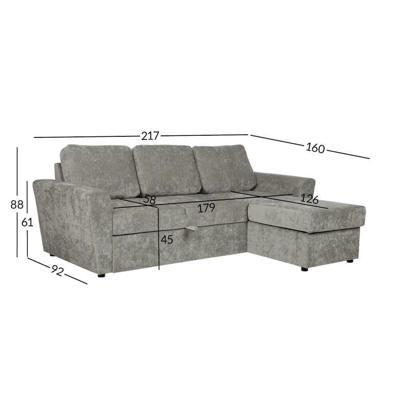 Hörnbäddsoffa 3-sits Vändbar 137x179 cm med Förvaring i Tyg - Ljusgrå - Möbler - Soffa - Bäddsoffa