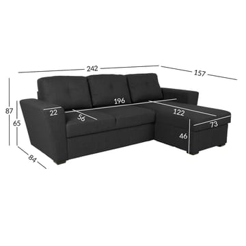 Hörnbäddsoffa 3-sits Vändbar L-formad 150x196 cm med Förvaring i Tyg - Antracit - Möbler - Soffa - Bäddsoffa
