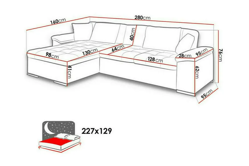 Camior 3-sits Hörnbäddsoffa NO_BRAND Dark blue - Möbler - Soffa - Bäddsoffa - Bäddsoffa divan