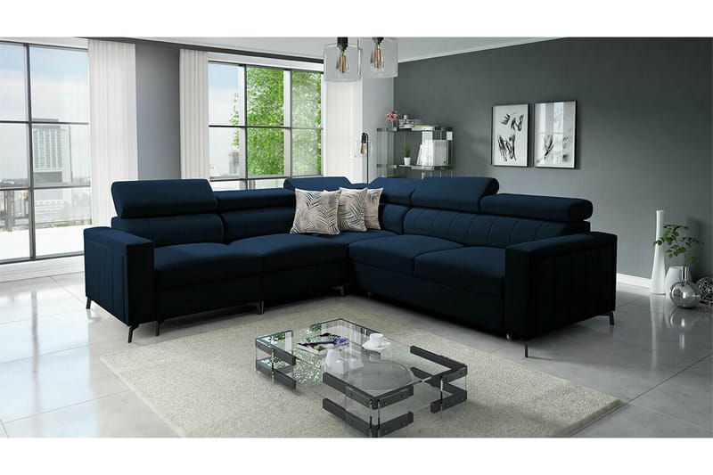 Galbally 4-sits Hörnbäddsoffa NO_BRAND Dark blue - Möbler - Soffa - Bäddsoffa - Hörnbäddsoffa