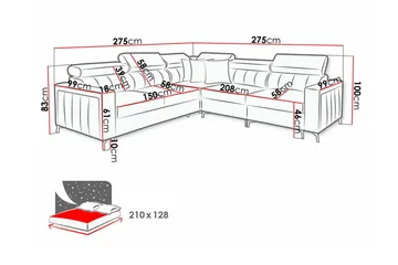 Galbally 4-sits L-formad Hörnbäddsoffa med Förvaring i Sammet - Blå - Möbler - Soffa - Bäddsoffa - Hörnbäddsoffa