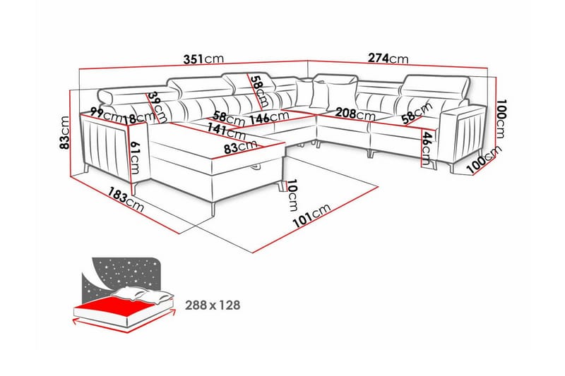 Galbally 5-sits Hörnbäddsoffa - Möbler - Soffa - Bäddsoffa - Hörnbäddsoffa