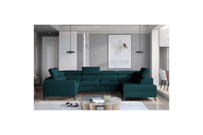 Hörnsoffa Eltap Escada 336x200x92 cm, Mat Velvet 75, Grön, Höger