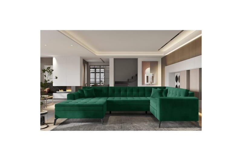 Hörnsoffa Eltap Montez 340x180x93 cm, Lukso 35, Mörkgrön, Vänster