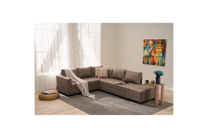 Hörnbäddsoffa Iroulport Arzilla Höger Brun - Brun - Möbler - Soffa - Bäddsoffa