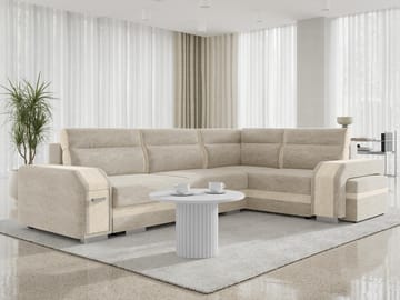 Lesley 4-sits Hörnbäddsoffa med förvaring - beige - M öbler - Soffa - Bäddsoffa - Hörnbäddsoffa