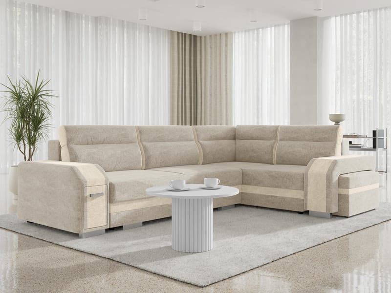 Lesley 4-sits Hörnbäddsoffa med förvaring - beige - Möbler - Soffa - Bäddsoffa - Hörnbäddsoffa