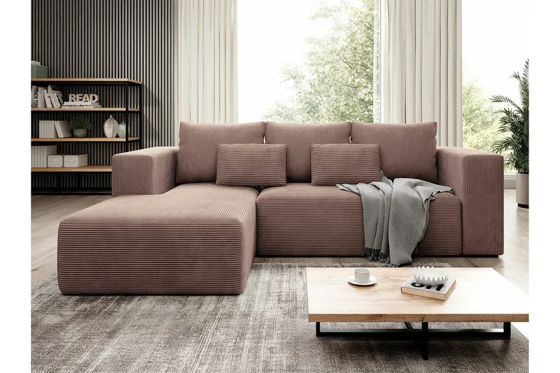 Listowel 3-sits Hörnbäddsoffa med Divan och Schäslong i Tyg med Träram - Brun - Möbler - Soffa - Bäddsoffa - Bäddsoffa divan