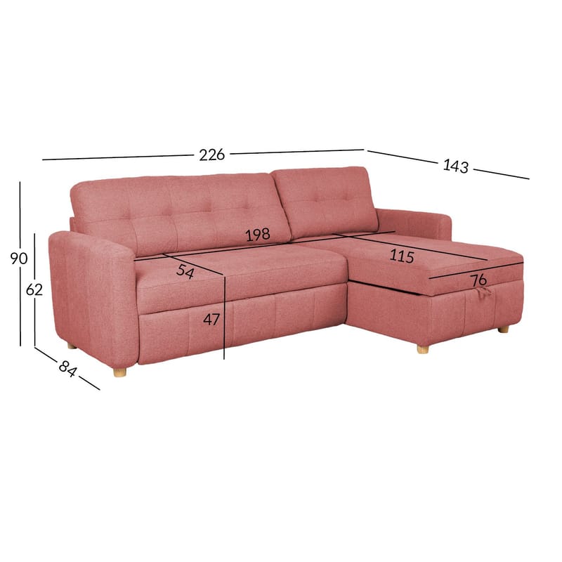Hörnbäddsoffa Porsen - Rosa - Möbler - Soffa - Bäddsoffa