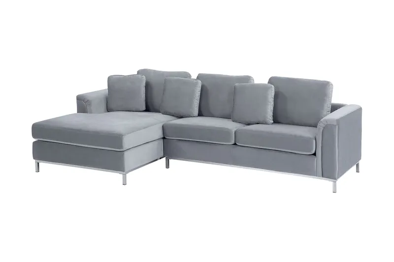 Hörnsoffa 4-sits H med sovfunktion sammet grå OSLO - Grå - Möbler - Soffa - Bäddsoffa