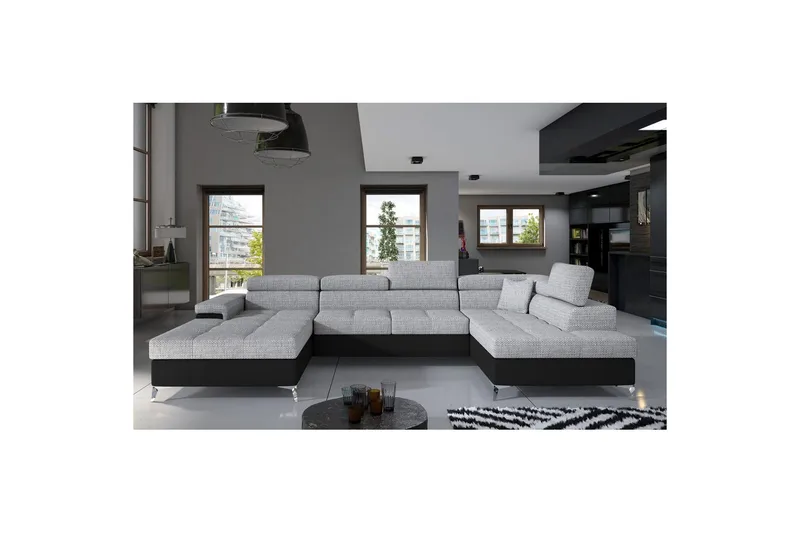 Hörnsoffa Eltap Eduardo 337x205x88 cm - Berlin 01, Mjuk 11, Grå, Svart, Höger - Möbler - Soffa - Bäddsoffa