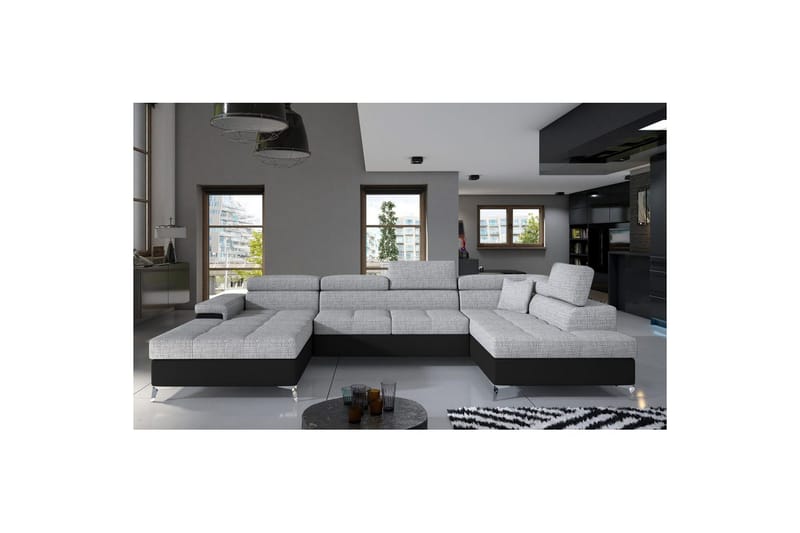 Hörnsoffa Eltap Eduardo 337x205x88 cm - Berlin 01, Mjuk 11, Grå, Svart, Höger - Möbler - Soffa - Bäddsoffa