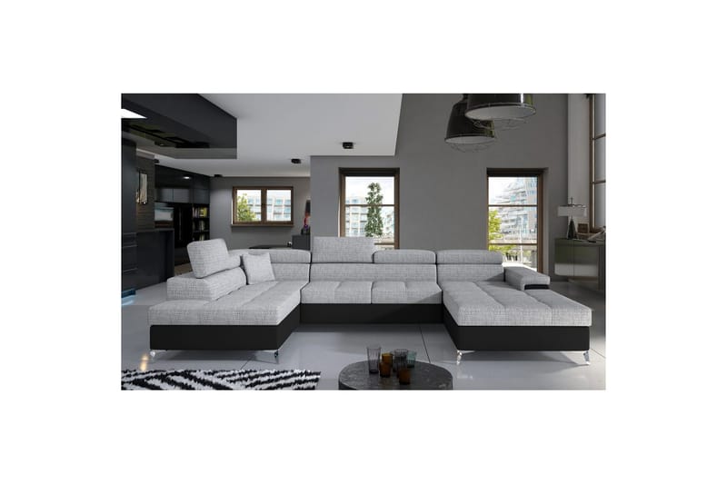 Hörnsoffa Eltap Eduardo 337x205x88 cm - Berlin 01, Mjuk 11, Grå, Svart, Vänster - Möbler - Soffa - Bäddsoffa