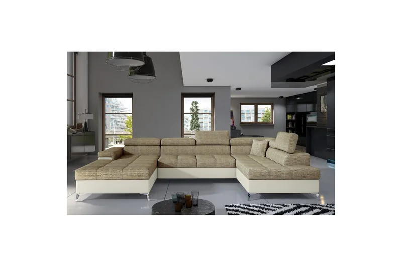 Hörnsoffa Eltap Eduardo 337x205x88 cm - Berlin 03, Mjuk 33, Beige, Höger - Möbler - Soffa - Bäddsoffa