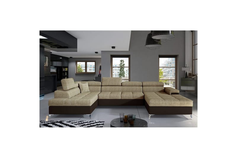 Hörnsoffa Eltap Eduardo 337x205x88 cm - Berlin 03, Mjuk 66, Beige, Mörkbrun, Vänster - Möbler - Soffa - Bäddsoffa