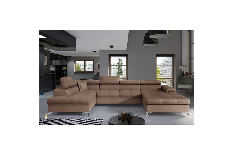 Hörnsoffa Eltap Eduardo 337x205x88 cm - Monolith 09, Mörkbeige, Vänster - Möbler - Soffa - Bäddsoffa