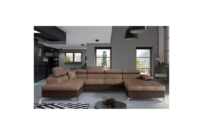 Hörnsoffa Eltap Eduardo 337x205x88 cm - Monolith 09, Monolith 29, Mörkbeige, Brun, Vänster - Möbler - Soffa - Bäddsoffa