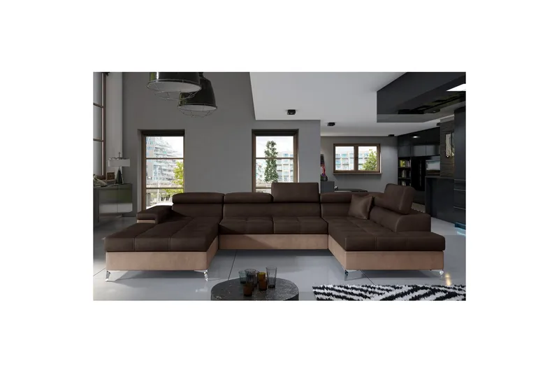 Hörnsoffa Eltap Eduardo 337x205x88 cm, Monolith 29, Monolith 09, Brun, Mörkbeige, Höger