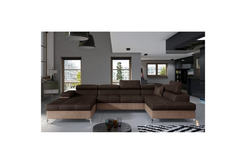 Hörnsoffa Eltap Eduardo 337x205x88 cm, Monolith 29, Monolith 09, Brun, Mörkbeige, Höger