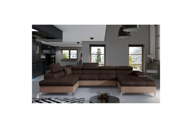 Hörnsoffa Eltap Eduardo 337x205x88 cm - Monolith 29, Monolith 09, Brun, Mörkbeige, Vänster - Möbler - Soffa - Bäddsoffa