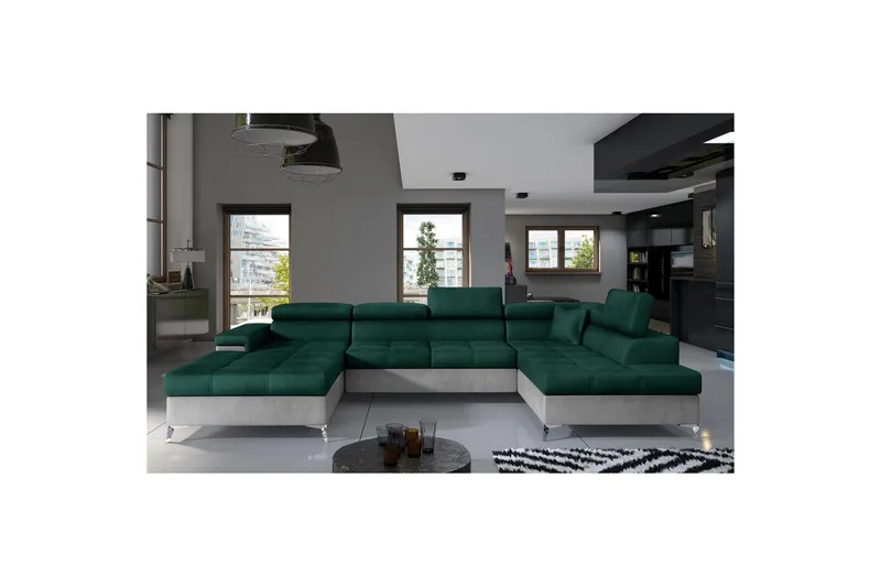 Hörnsoffa Eltap Eduardo 337x205x88 cm, Monolith 37, Monolith 84, Grön, Ljusgrå, Höger