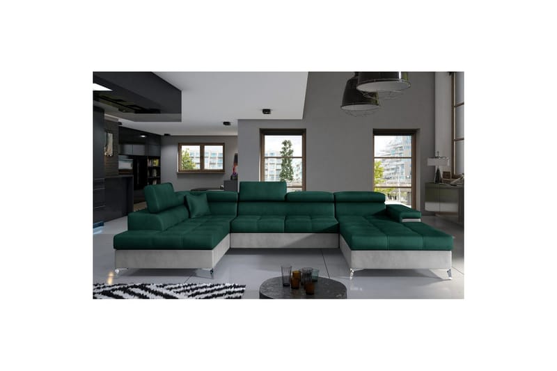 Hörnsoffa Eltap Eduardo 337x205x88 cm - Monolith 37, Monolith 84, Grön, Ljusgrå, Vänster - Möbler - Soffa - Bäddsoffa