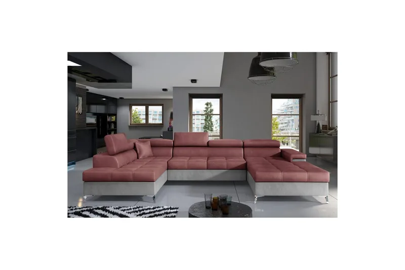 Hörnsoffa Eltap Eduardo 337x205x88 cm, Monolith 63, Monolith 84, Rosa, Ljusgrå, Vänster