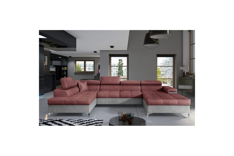 Hörnsoffa Eltap Eduardo 337x205x88 cm - Monolith 63, Monolith 84, Rosa, Ljusgrå, Vänster - Möbler - Soffa - Bäddsoffa