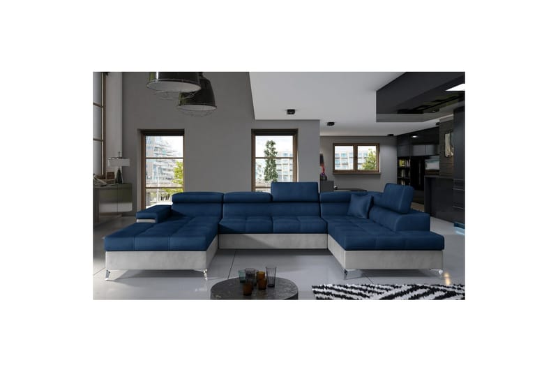 Hörnsoffa Eltap Eduardo 337x205x88 cm, Monolith 77, Monolith 84, Blå, Ljusgrå, Höger