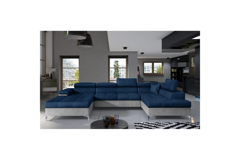 Hörnsoffa Eltap Eduardo 337x205x88 cm - Monolith 77, Monolith 84, Blå, Ljusgrå, Höger - Möbler - Soffa - Bäddsoffa