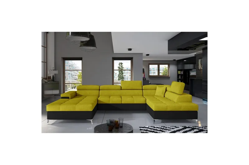 Hörnsoffa Eltap Eduardo 337x205x88 cm - Omega 68, Soft 11, Gul, Svart, Höger - Möbler - Soffa - Bäddsoffa