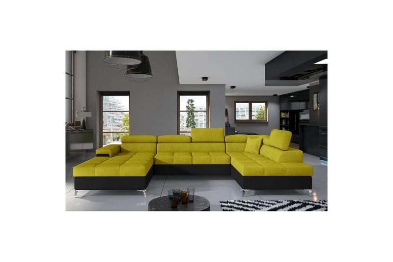 Hörnsoffa Eltap Eduardo 337x205x88 cm, Omega 68, Soft 11, Gul, Svart, Höger