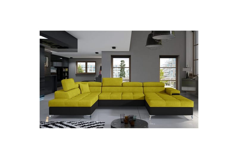 Hörnsoffa Eltap Eduardo 337x205x88 cm - Omega 68, Soft 11, Gul, Svart, Vänster - Möbler - Soffa - Bäddsoffa