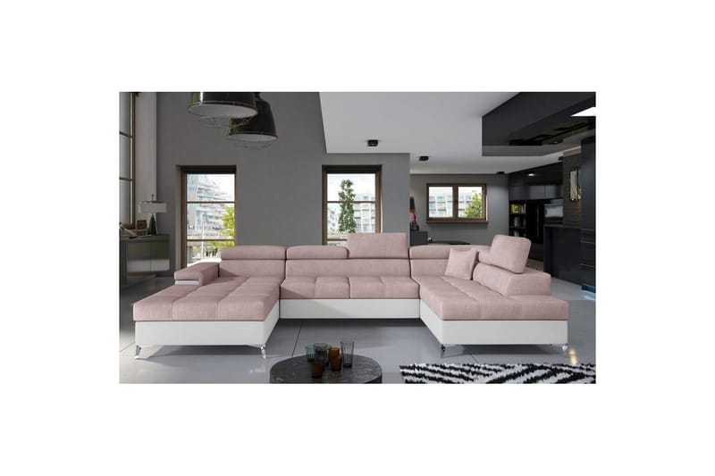 Hörnsoffa Eltap Eduardo 337x205x88 cm - Omega 91, Soft 17, Rosa, Vit, Höger - Möbler - Soffa - Bäddsoffa