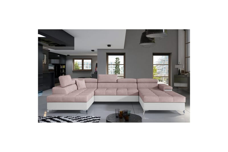 Hörnsoffa Eltap Eduardo 337x205x88 cm - Omega 91, Soft 17, Rosa, Vit, Vänster - Möbler - Soffa - Bäddsoffa