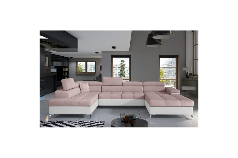 Hörnsoffa Eltap Eduardo 337x205x88 cm, Omega 91, Soft 17, Rosa, Vit, Vänster