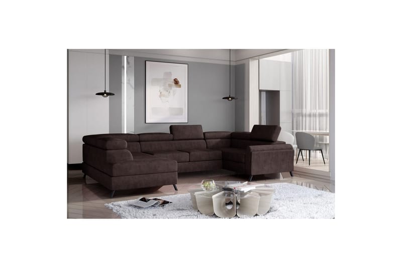 Hörnsoffa Eltap Escada 336x200x92 cm - Dora 28, Mörkbrun, Vänster - Möbler - Soffa - Bäddsoffa