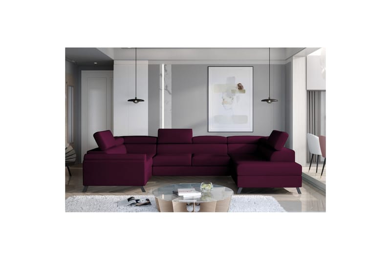 Hörnsoffa Eltap Escada 336x200x92 cm, Mat Velvet 68, Röd, Höger