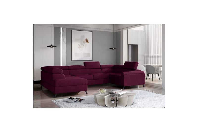 Hörnsoffa Eltap Escada 336x200x92 cm - Mat Velvet 68, Röd, Vänster - Möbler - Soffa - Bäddsoffa