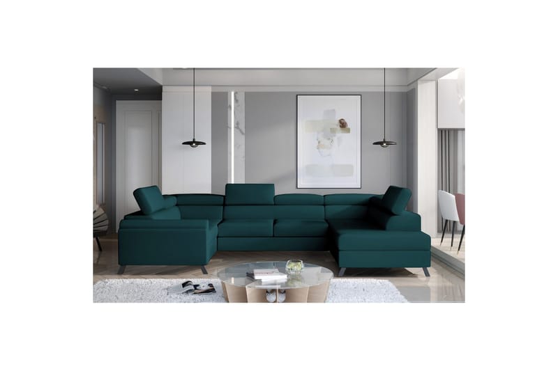Hörnsoffa Eltap Escada 336x200x92 cm - Mat Velvet 75, Grön, Höger - Möbler - Soffa - Bäddsoffa