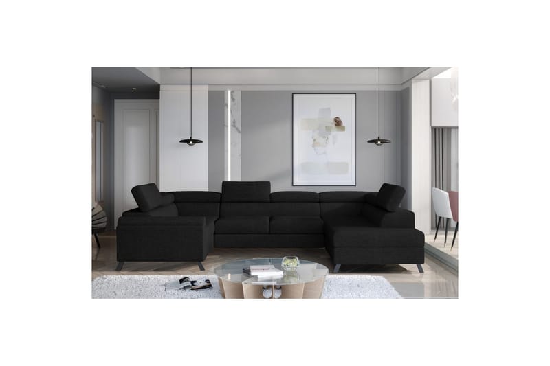 Hörnsoffa Eltap Escada 336x200x92 cm - Sawana 14, Svart, Höger - Möbler - Soffa - Bäddsoffa