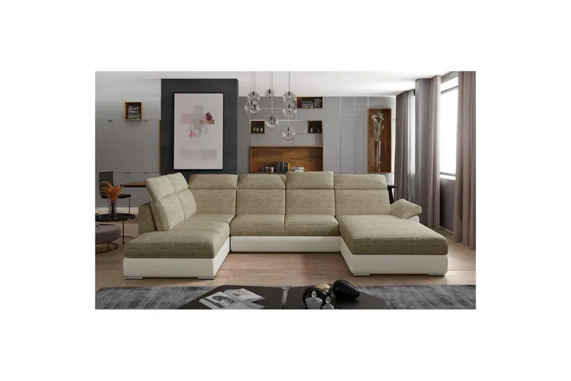 Hörnsoffa Eltap Evanell 336x211x102 cm, Berlin 03, Mjuk 33, Beige, H öger