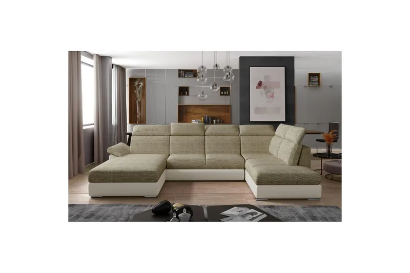 Hörnsoffa Eltap Evanell 336x211x102 cm - Berlin 03, Mjuk 33, Beige, Vänster - Möbler - Soffa - Bäddsoffa