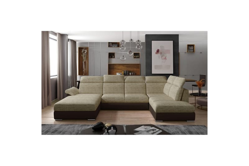 Hörnsoffa Eltap Evanell 336x211x102 cm - Berlin 03, Mjuk 66, Beige, Mörkbrun, Vänster - Möbler - Soffa - Bäddsoffa