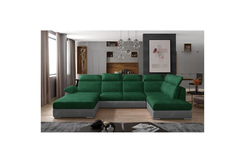 Hörnsoffa Eltap Evanell 336x211x102 cm - Kronos 19, Paros 05, Mörkgrön, Ljusgrå, Vänster - Möbler - Soffa - Bäddsoffa