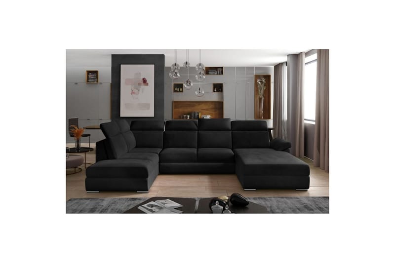 Hörnsoffa Eltap Evanell 336x211x102 cm - Mat Sammet 99, Blå, Höger - Möbler - Soffa - Bäddsoffa