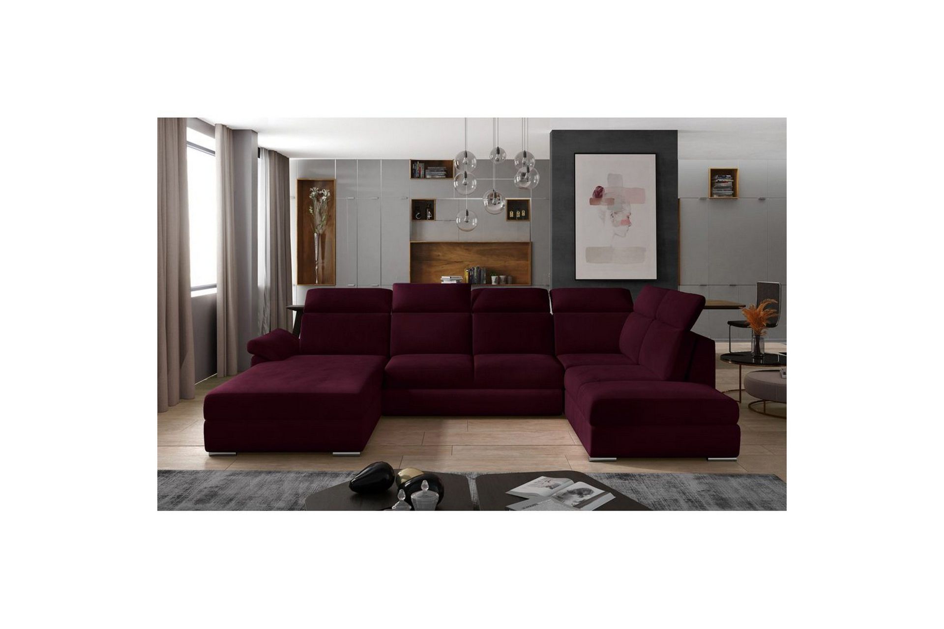 Hörnsoffa Eltap Evanell 336x211x102 cm Mat Velvet 68, Röd, Vänster ...
